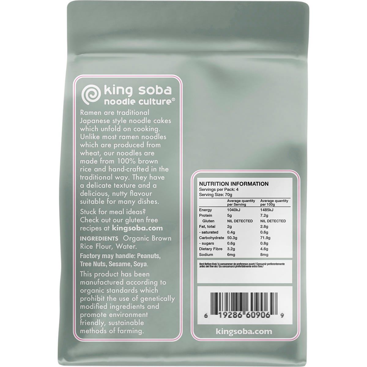 King Soba Organic Brown Rice Ramen Noodles 280g - King Soba