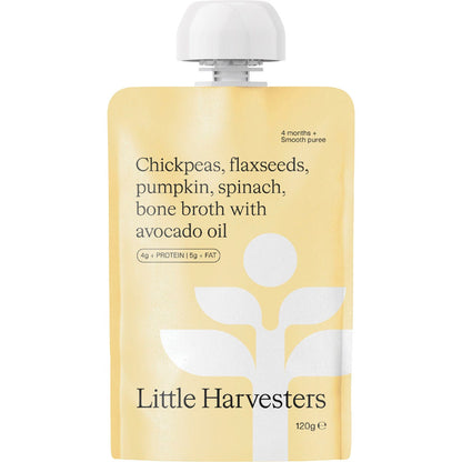 Little Harvesters Chickpeas, Flaxseeds, Pumpkin, Spinach & Bone Broth 6x120g - Little Harvesters