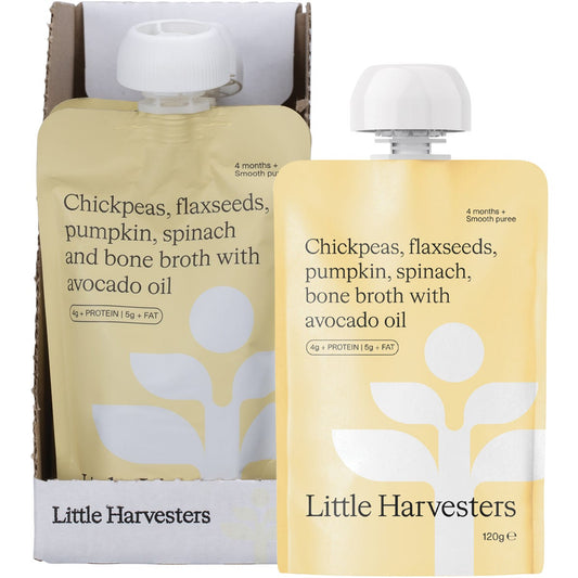 Little Harvesters Chickpeas, Flaxseeds, Pumpkin, Spinach & Bone Broth 6x120g - Little Harvesters