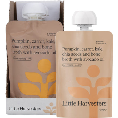 Little Harvesters Pumpkin, Carrot, Kale, Chia Seed & Bone Broth 6x120g - Little Harvesters