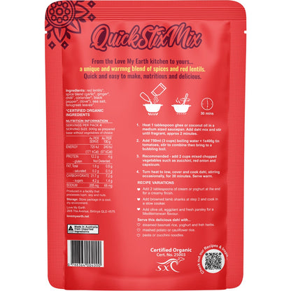 Love My Earth Quick Stix Mix Organic Dahl Bombay Tomato 200g - Love My Earth