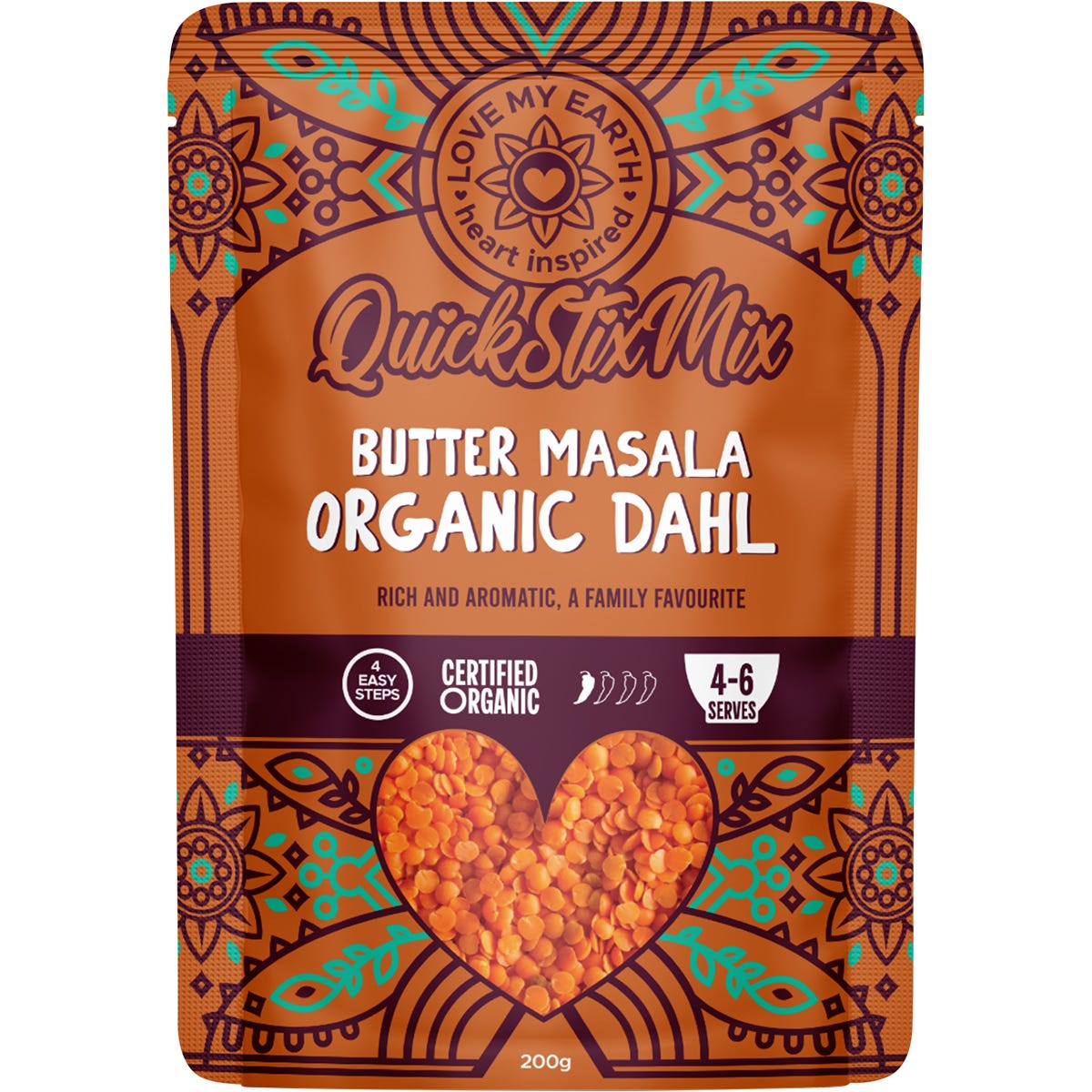 Love My Earth Quick Stix Mix Organic Dahl Butter Masala 200g - Love My Earth
