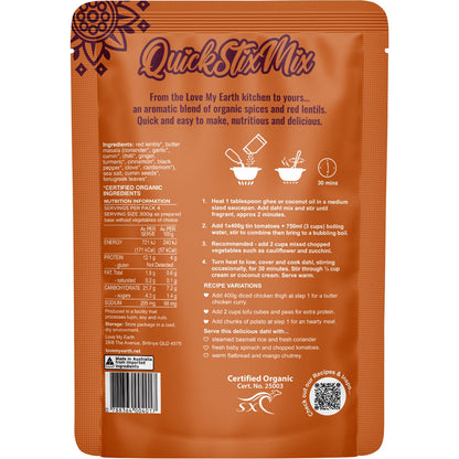 Love My Earth Quick Stix Mix Organic Dahl Butter Masala 200g - Love My Earth
