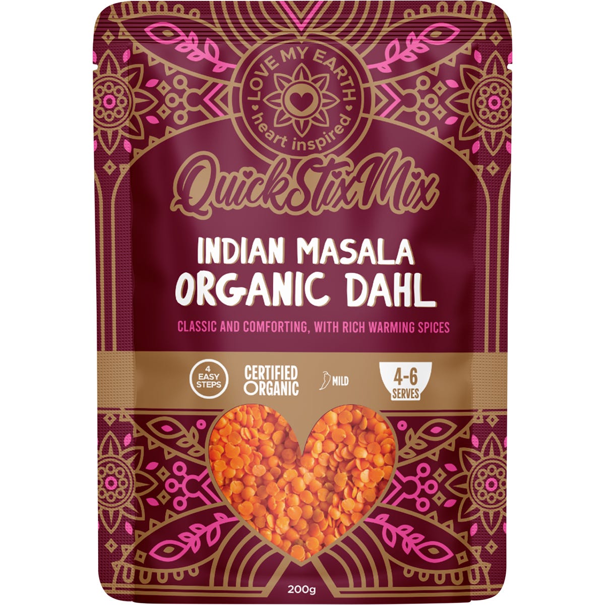 Love My Earth Quick Stix Mix Organic Dahl Indian Masala 200g - Love My Earth