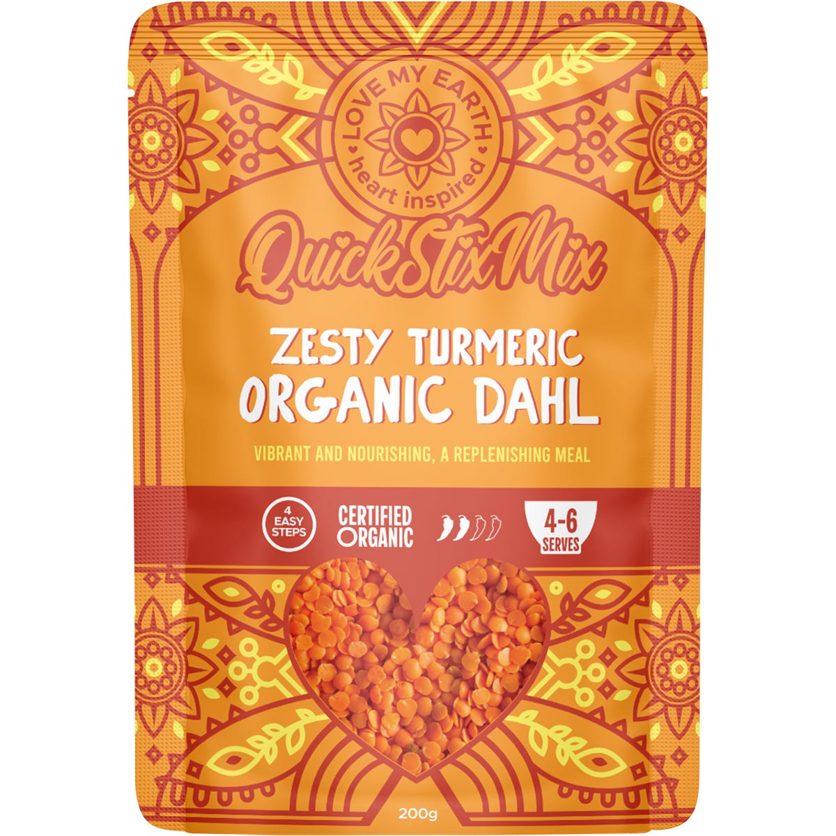 Love My Earth Quick Stix Mix Organic Dahl Zesty Turmeric 200g - Love My Earth