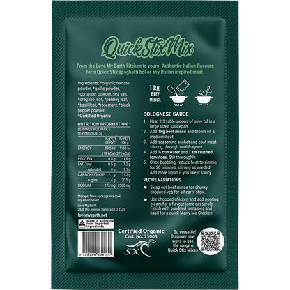Love My Earth Quick Stix Mix Organic Recipe Base Bolognese 10x45g - Love My Earth