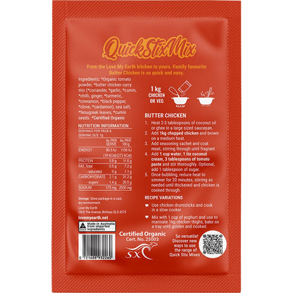Love My Earth Quick Stix Mix Organic Recipe Base Butter Chicken 10x45g - Love My Earth