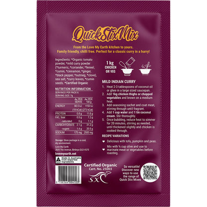 Love My Earth Quick Stix Mix Organic Recipe Base Mild Indian Curry 10x45g - Love My Earth