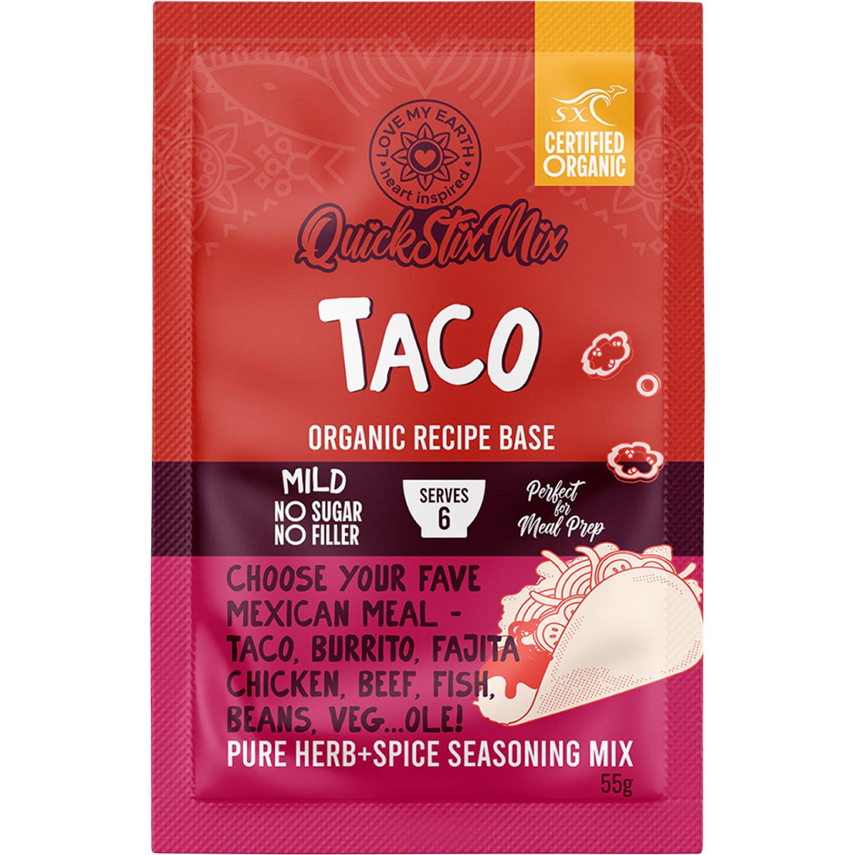 Love My Earth Quick Stix Mix Organic Recipe Base Taco 10x55g - Love My Earth