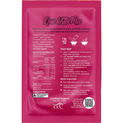 Love My Earth Quick Stix Mix Organic Recipe Base Taco 10x55g - Love My Earth