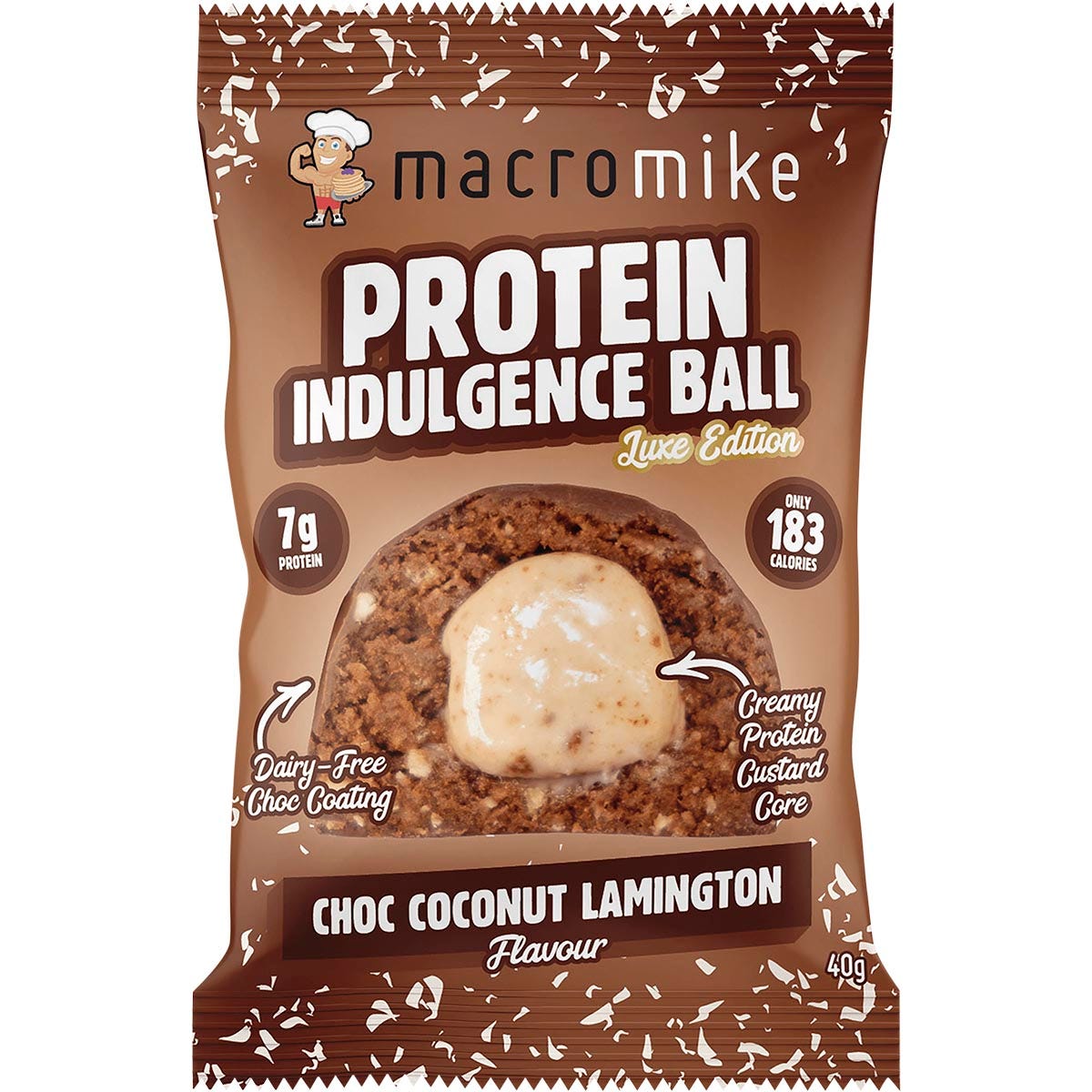 MACRO MIKE Protein Indulgence Ball Choc Coconut Lamington 12x40g - MACRO MIKE