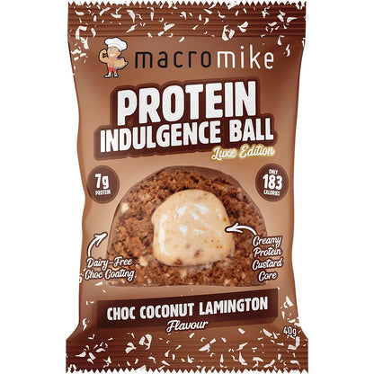MACRO MIKE Protein Indulgence Ball Choc Coconut Lamington 12x40g - MACRO MIKE