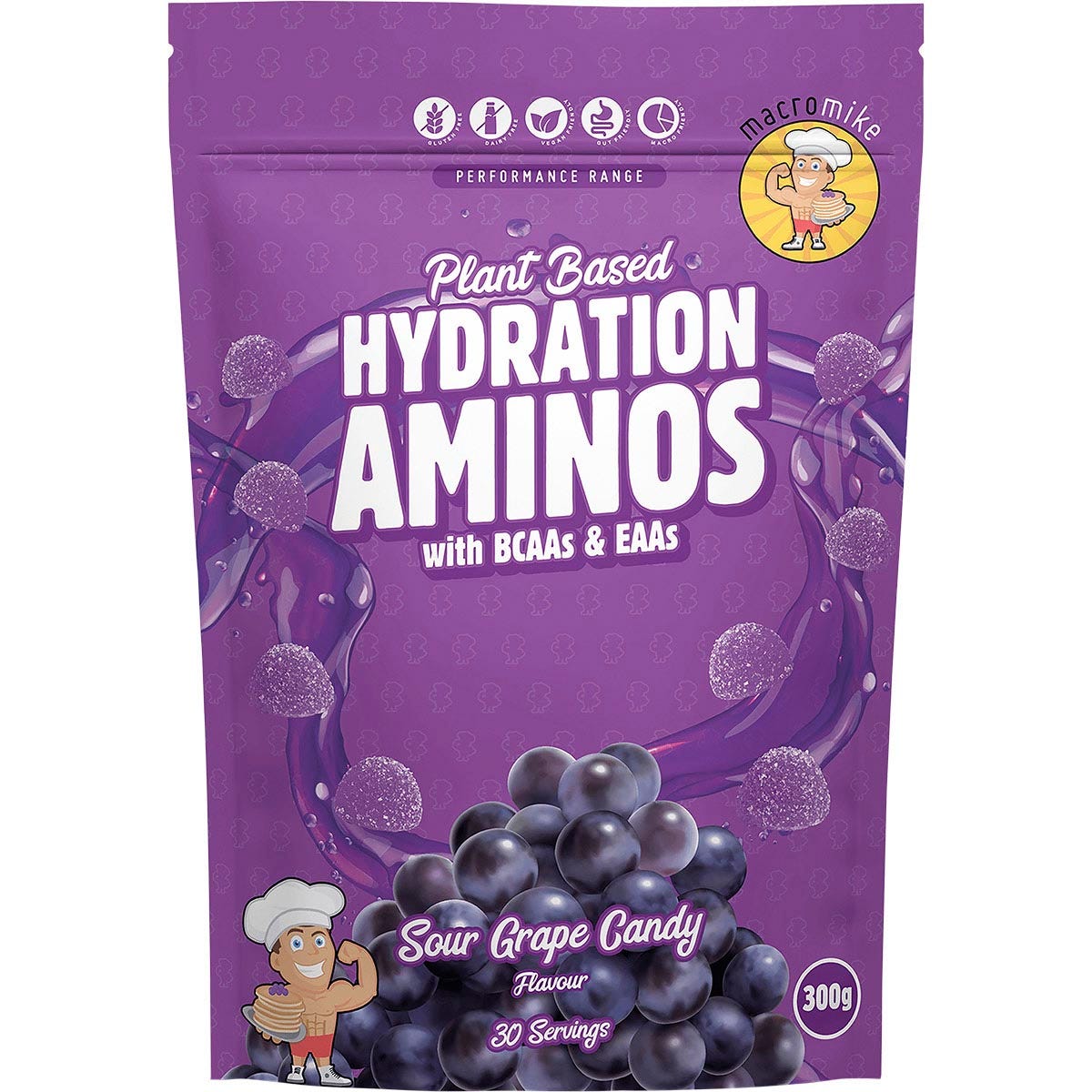 MACRO MIKE Plant Based Hydration Aminos Sour Grape Candy 300g - MACRO MIKE