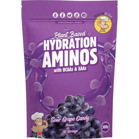 MACRO MIKE Plant Based Hydration Aminos Sour Grape Candy 300g - MACRO MIKE