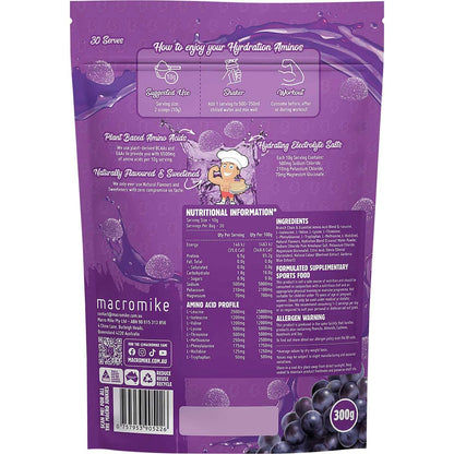 MACRO MIKE Plant Based Hydration Aminos Sour Grape Candy 300g - MACRO MIKE