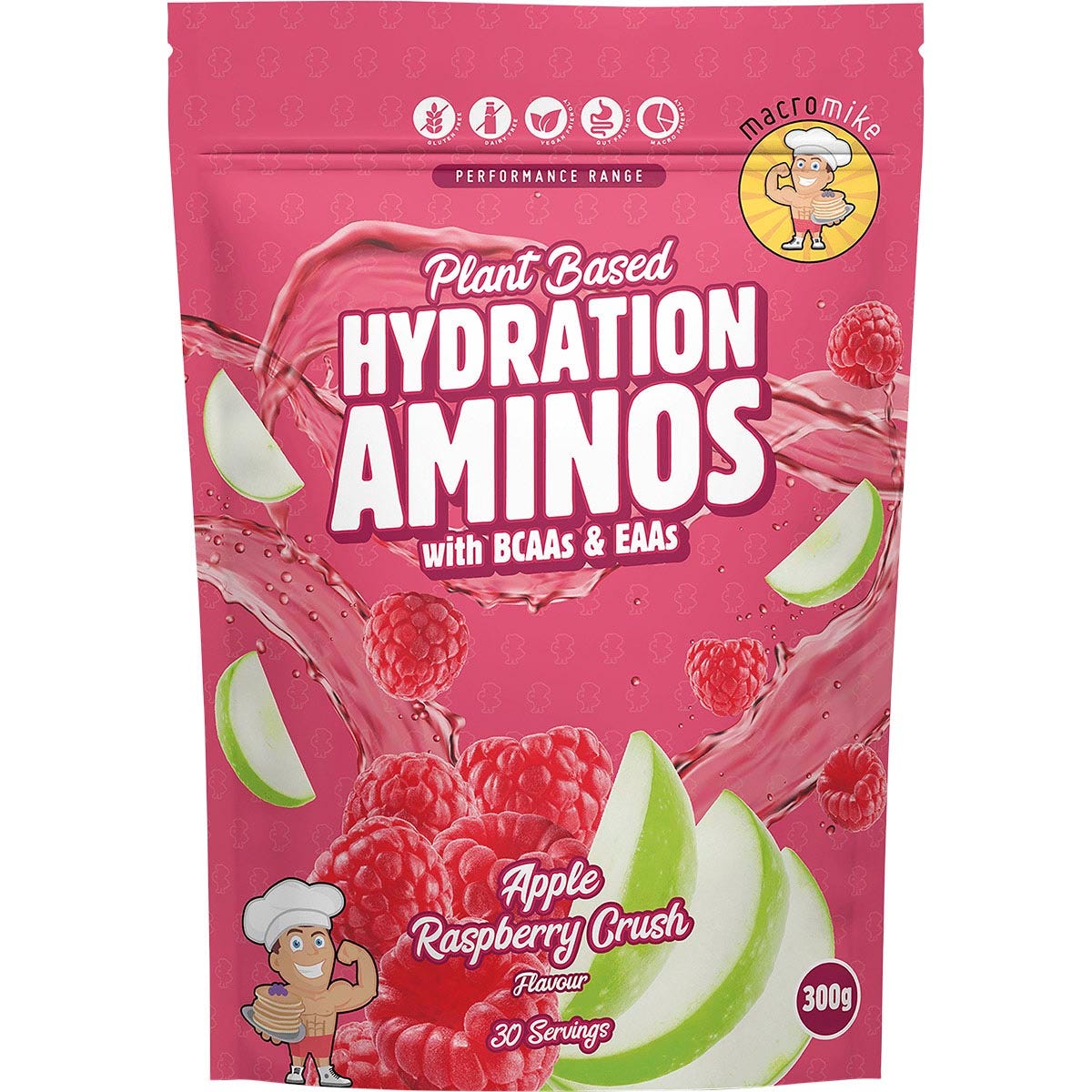 MACRO MIKE Plant Based Hydration Aminos Apple Raspberry Crush 300g - MACRO MIKE
