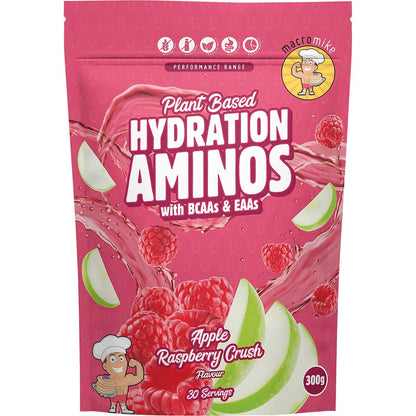 MACRO MIKE Plant Based Hydration Aminos Apple Raspberry Crush 300g - MACRO MIKE