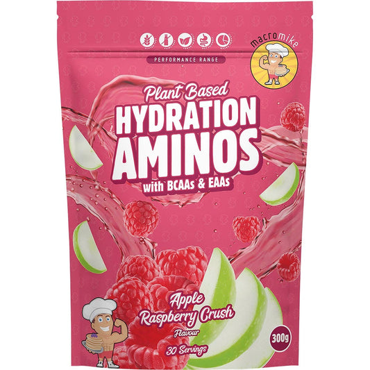 MACRO MIKE Plant Based Hydration Aminos Apple Raspberry Crush 300g - MACRO MIKE