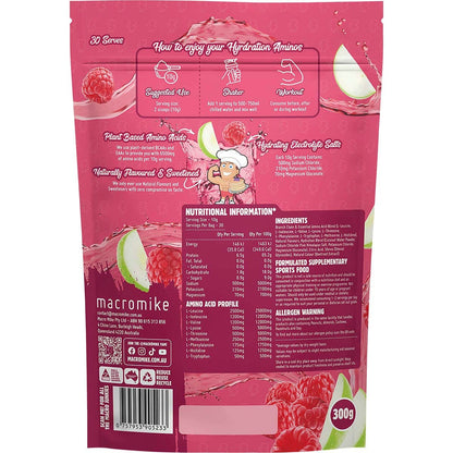 MACRO MIKE Plant Based Hydration Aminos Apple Raspberry Crush 300g - MACRO MIKE