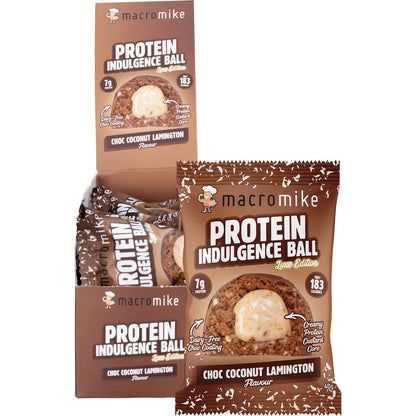 MACRO MIKE Protein Indulgence Ball Choc Coconut Lamington 12x40g - MACRO MIKE