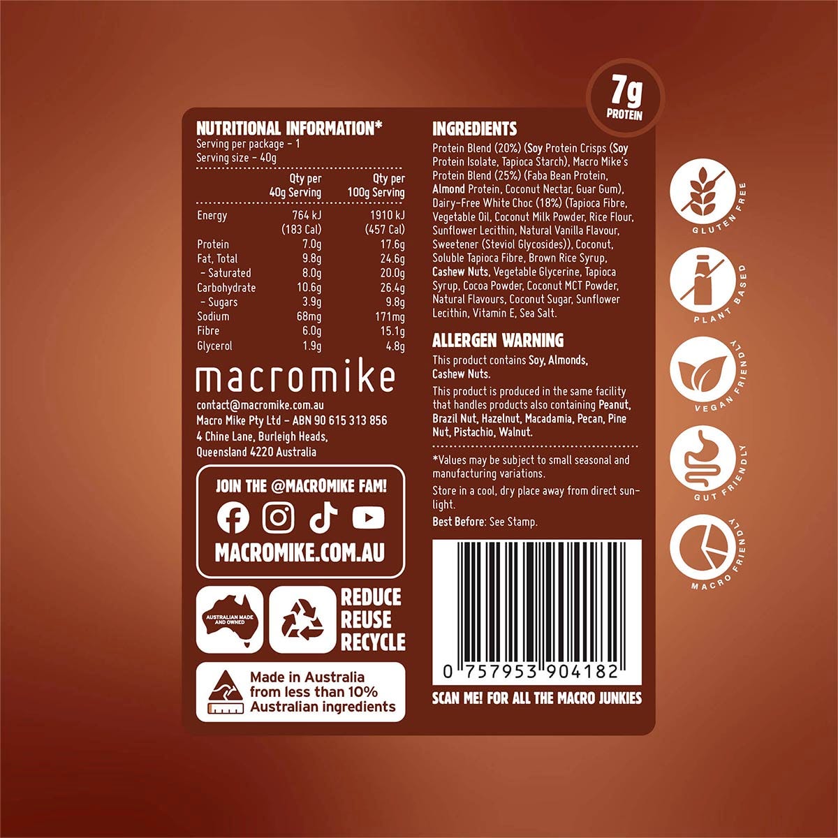 MACRO MIKE Protein Indulgence Ball Choc Coconut Lamington 12x40g - MACRO MIKE