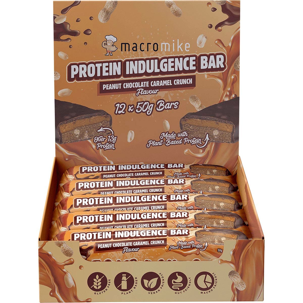 MACRO MIKE Protein Indulgence Bar Peanut Choc Caramel Crunch 12x50g - MACRO MIKE