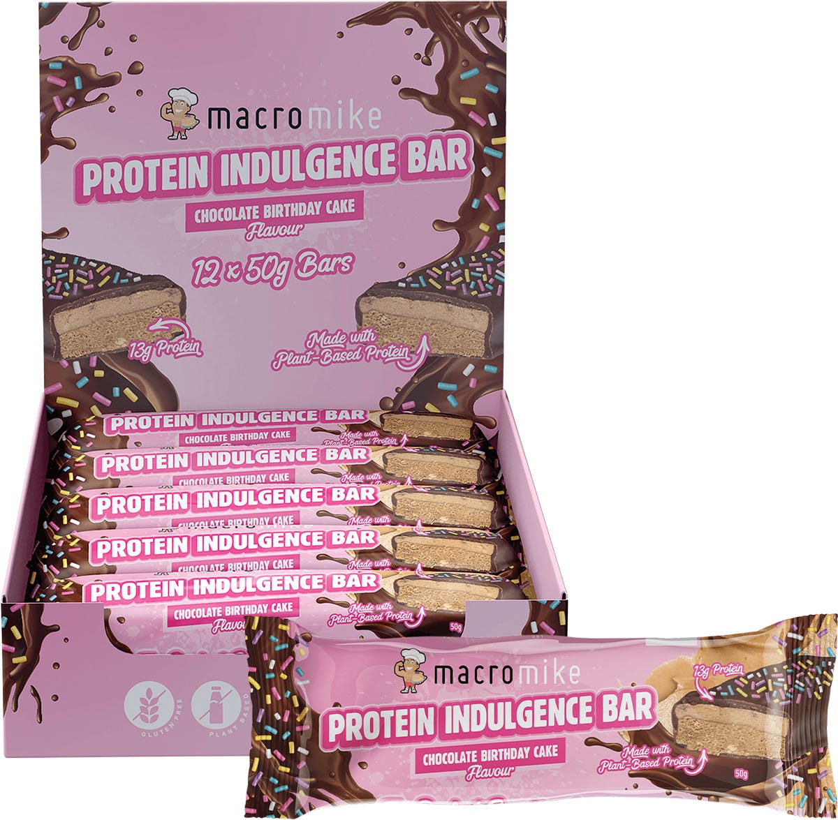 MACRO MIKE Protein Indulgence Bar Chocolate Birthday Cake 12x50g - MACRO MIKE