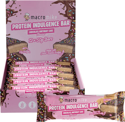 MACRO MIKE Protein Indulgence Bar Chocolate Birthday Cake 12x50g - MACRO MIKE