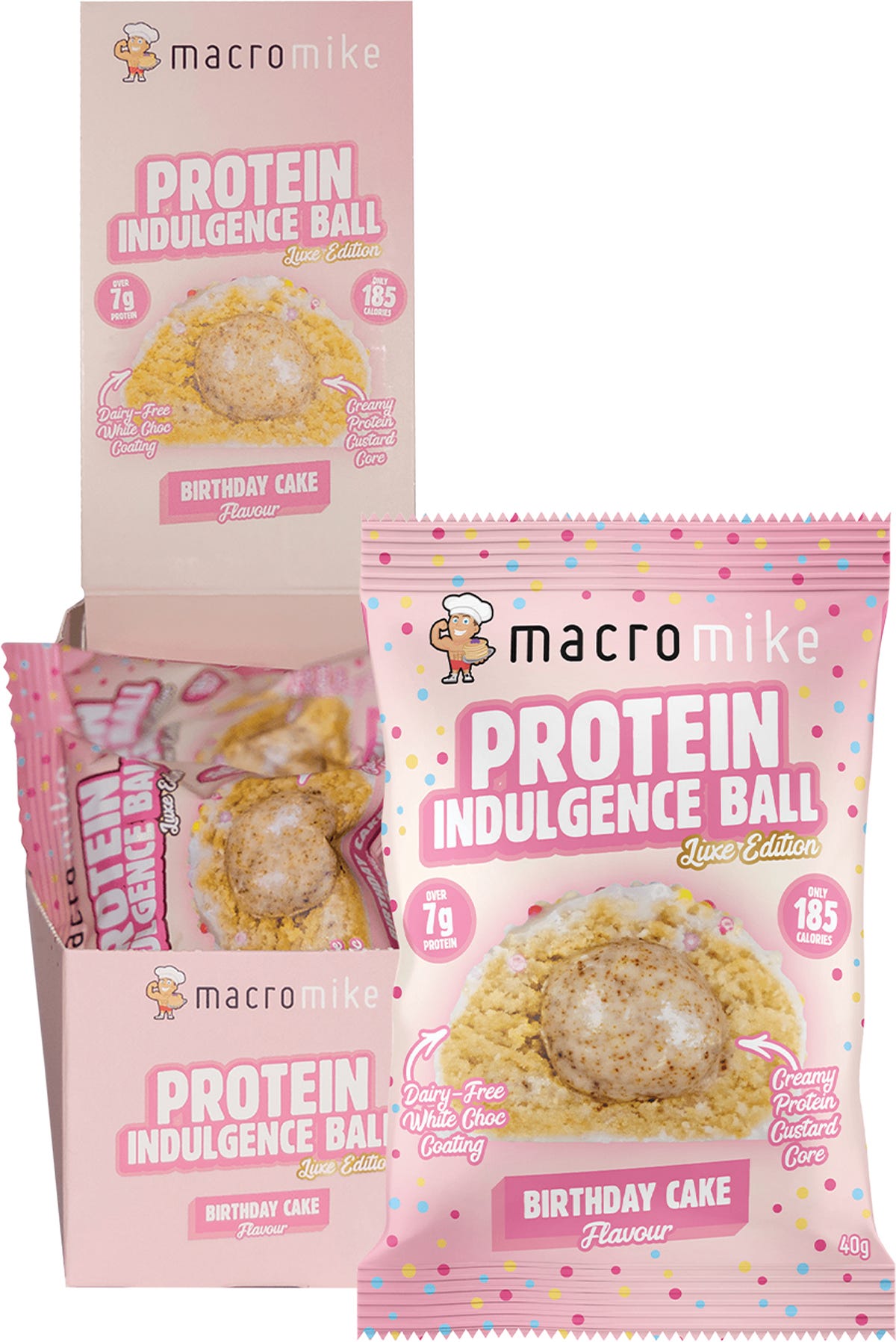 MACRO MIKE Protein Indulgence Ball Birthday Cake 12x40g - MACRO MIKE
