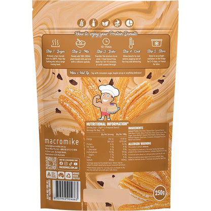 MACRO MIKE Protein Donut Baking Mix Choc Chip Cinnamon Churros 250g - MACRO MIKE