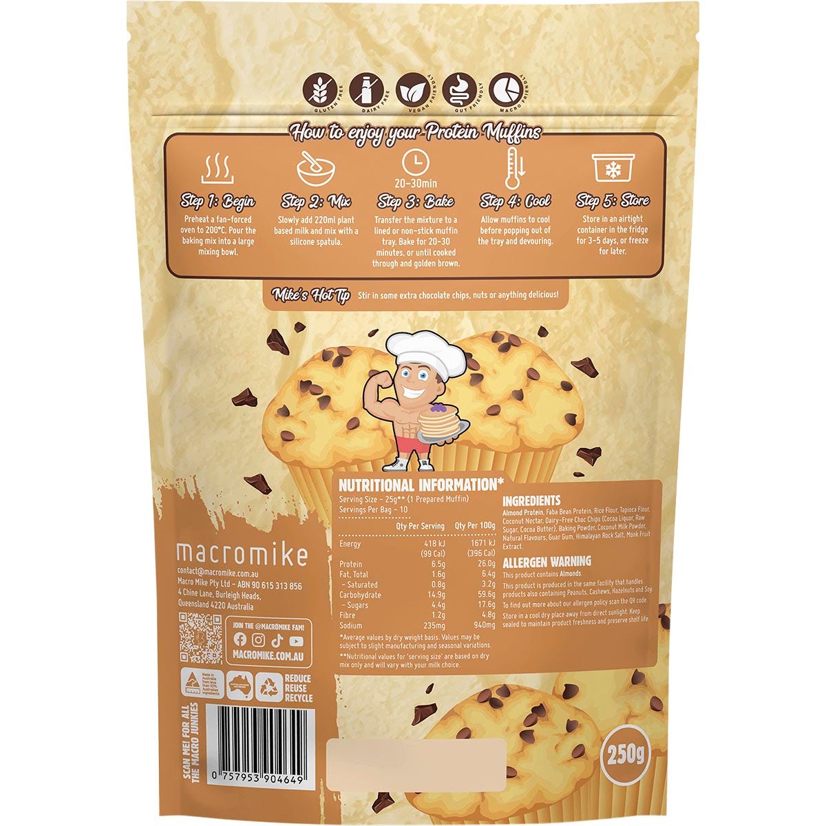 MACRO MIKE Protein Muffin Baking Mix Choc Chip 250g - MACRO MIKE