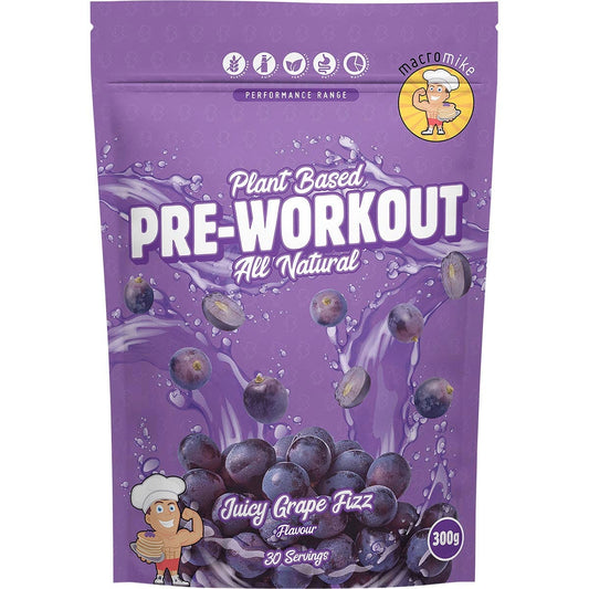 MACRO MIKE Plant Based Pre Workout Juicy Grape Fizz 300g - MACRO MIKE