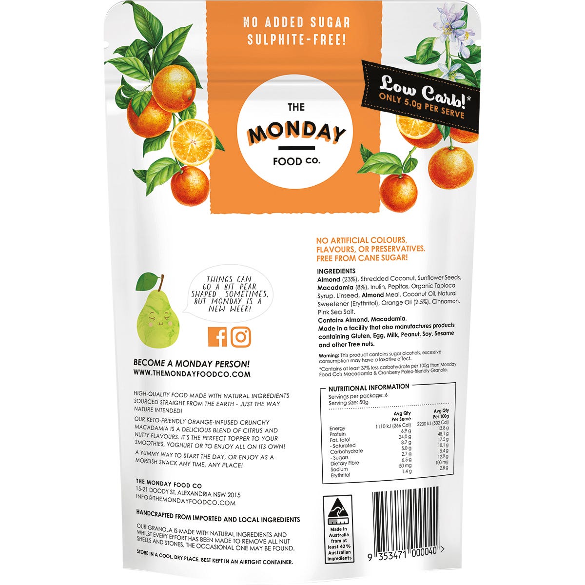 The Monday Food Co. Keto Gourmet Granola Orange Infused Crunchy Macadamia 300g - The Monday Food Co.