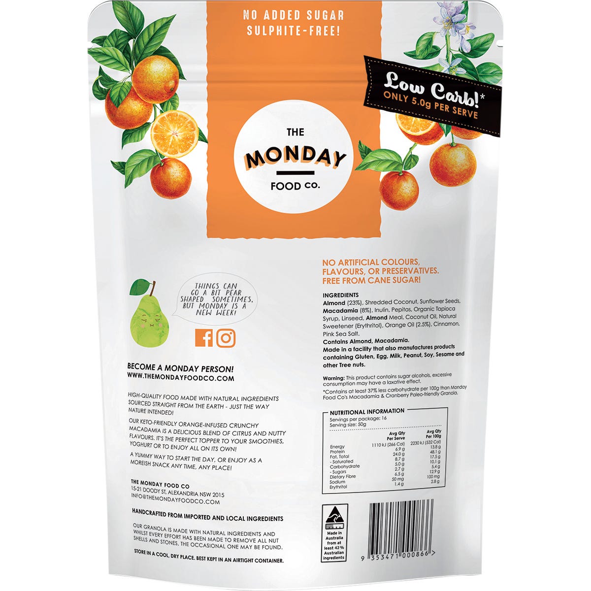 The Monday Food Co. Keto Gourmet Granola Orange Infused Crunchy Macadamia 800g - The Monday Food Co.