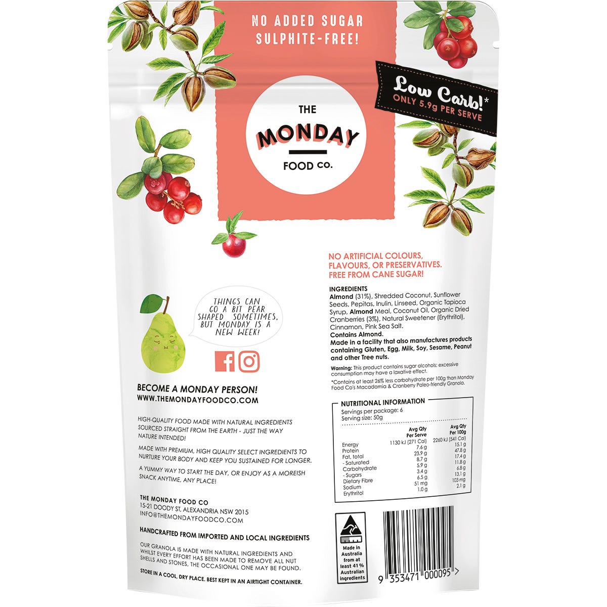 The Monday Food Co. Keto Gourmet Granola Cranberry Clusters 300g - The Monday Food Co.