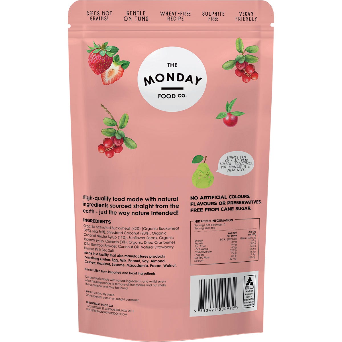 The Monday Food Co. Activated Buckwheat Granola Sweet Berry 270g - The Monday Food Co.