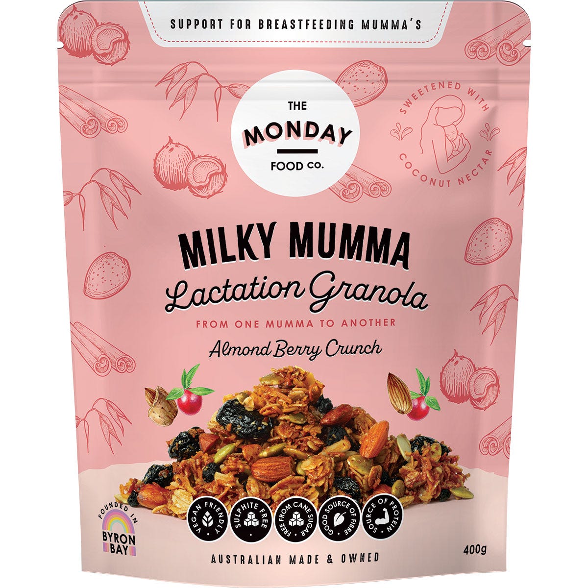 The Monday Food Co. Milky Mumma Lactation Granola Almond Berry Crunch 400g - The Monday Food Co.