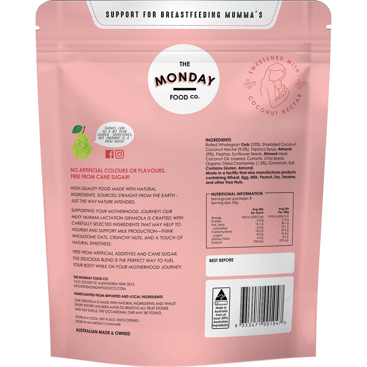 The Monday Food Co. Milky Mumma Lactation Granola Almond Berry Crunch 400g - The Monday Food Co.