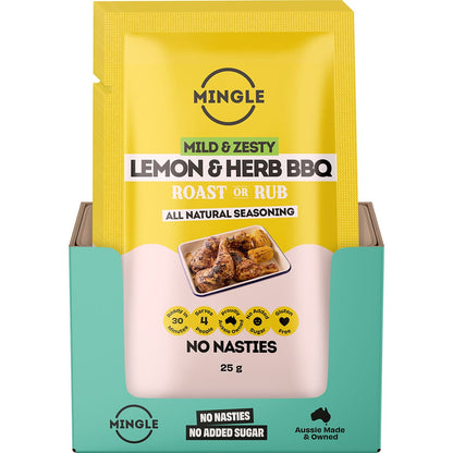 Mingle Lemon & Herb BBQ Roast Or Rub All Natural Seasoning 12x25g - Mingle