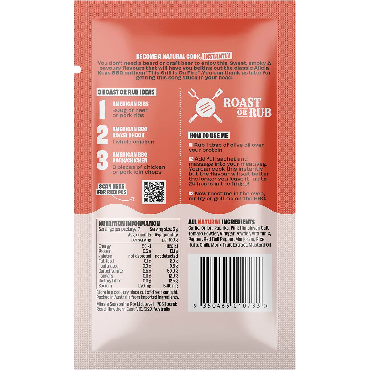 Mingle American BBQ Roast Or Rub All Natural Seasoning 12x35g - Mingle