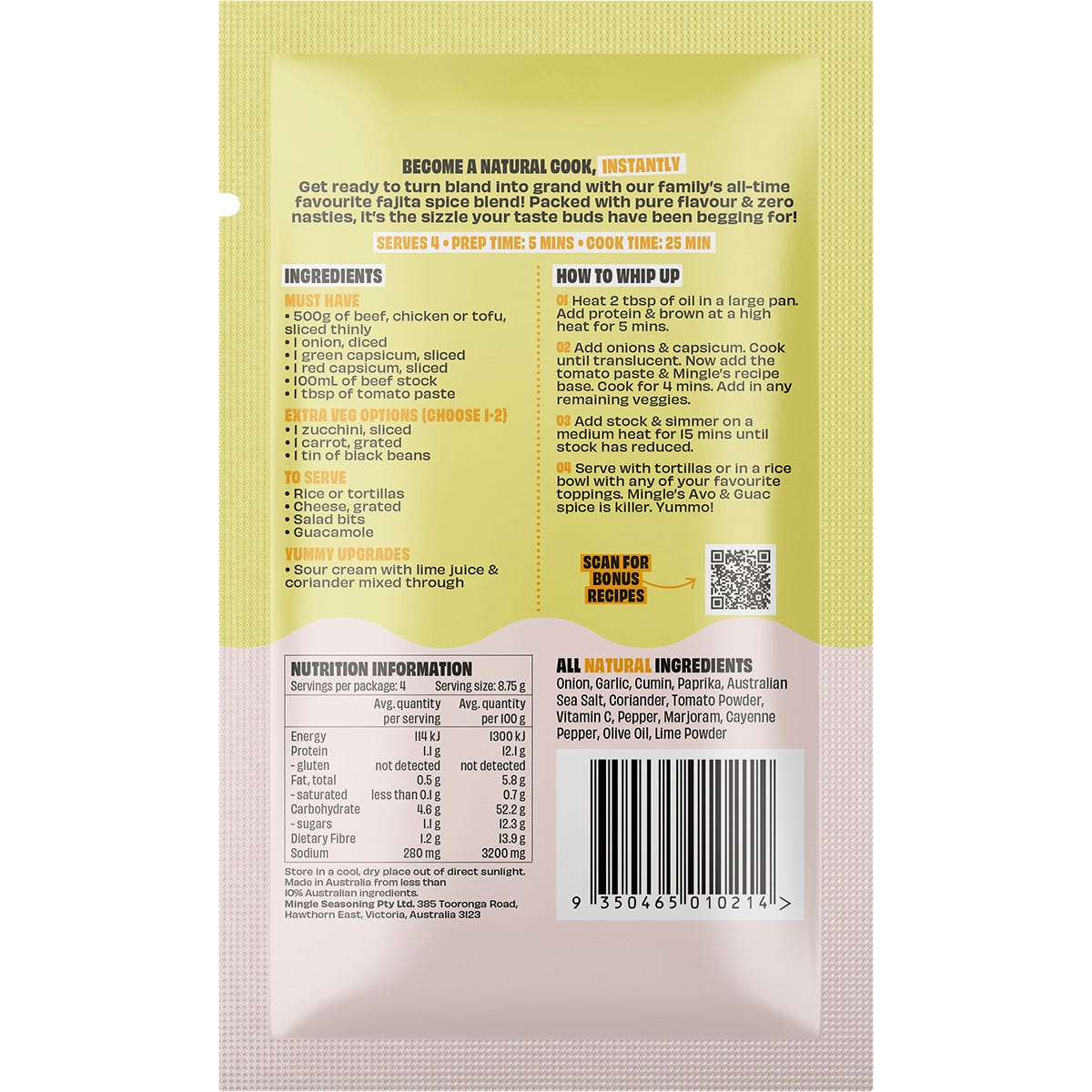 Mingle Mexican Fajita All Natural Recipe Base 12x35g - Mingle