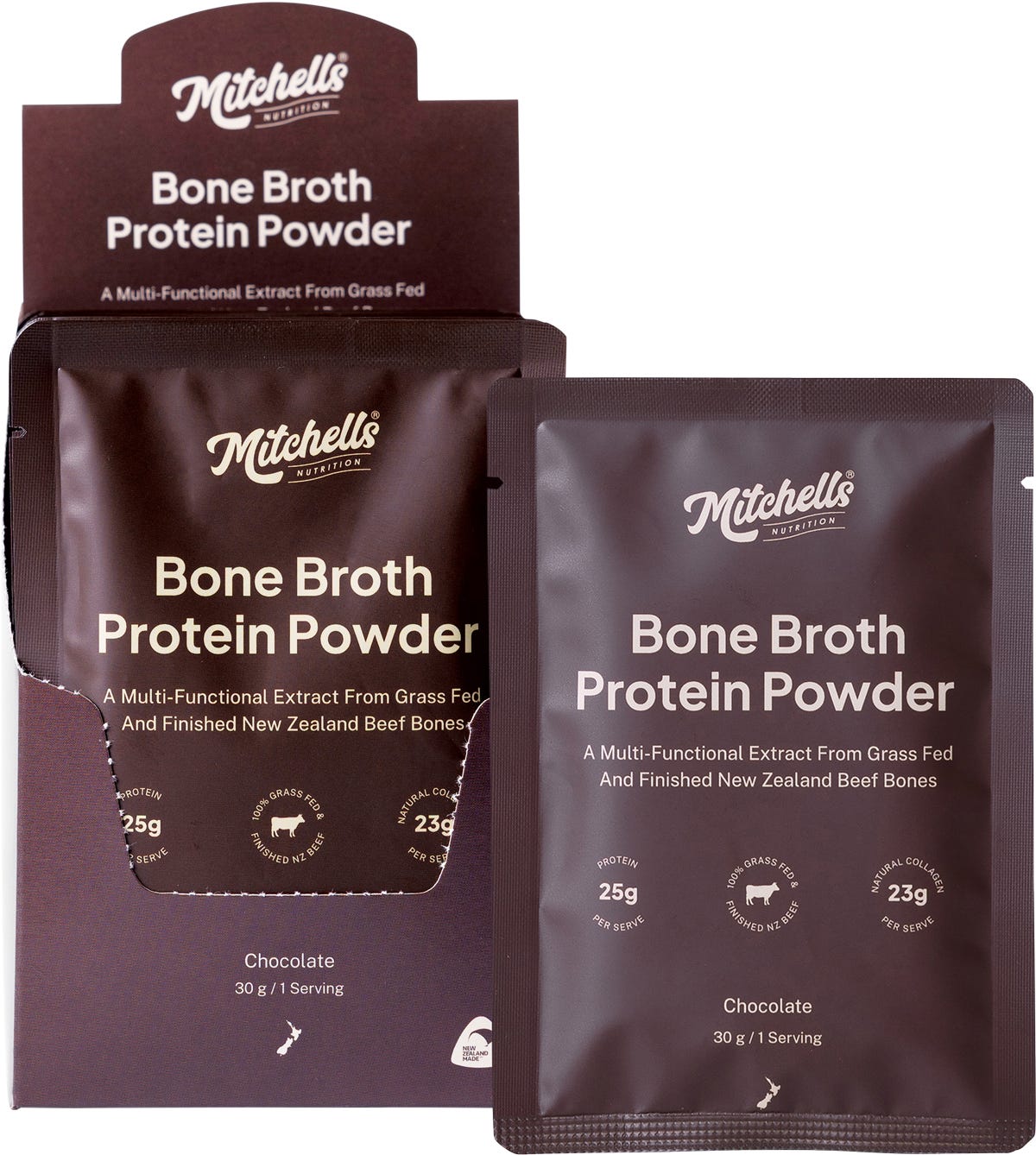 Mitchells Nutrition Bone Broth Protein Powder Chocolate 10x30g - Mitchells Nutrition