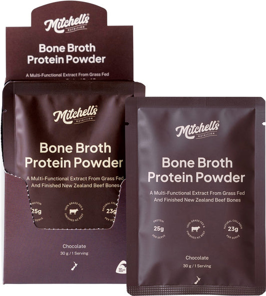 Mitchells Nutrition Bone Broth Protein Powder Chocolate 10x30g - Mitchells Nutrition