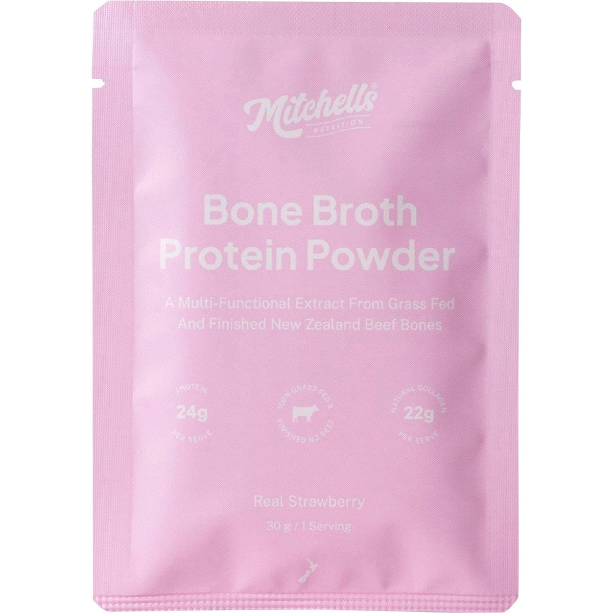 Mitchells Nutrition Bone Broth Protein Powder Real Strawberry 10x30g - Mitchells Nutrition