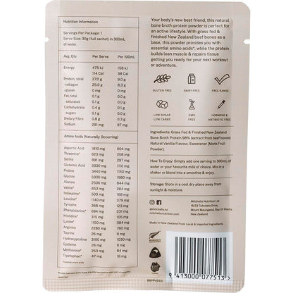 Mitchells Nutrition Bone Broth Protein Powder Vanilla 10x30g - Mitchells Nutrition