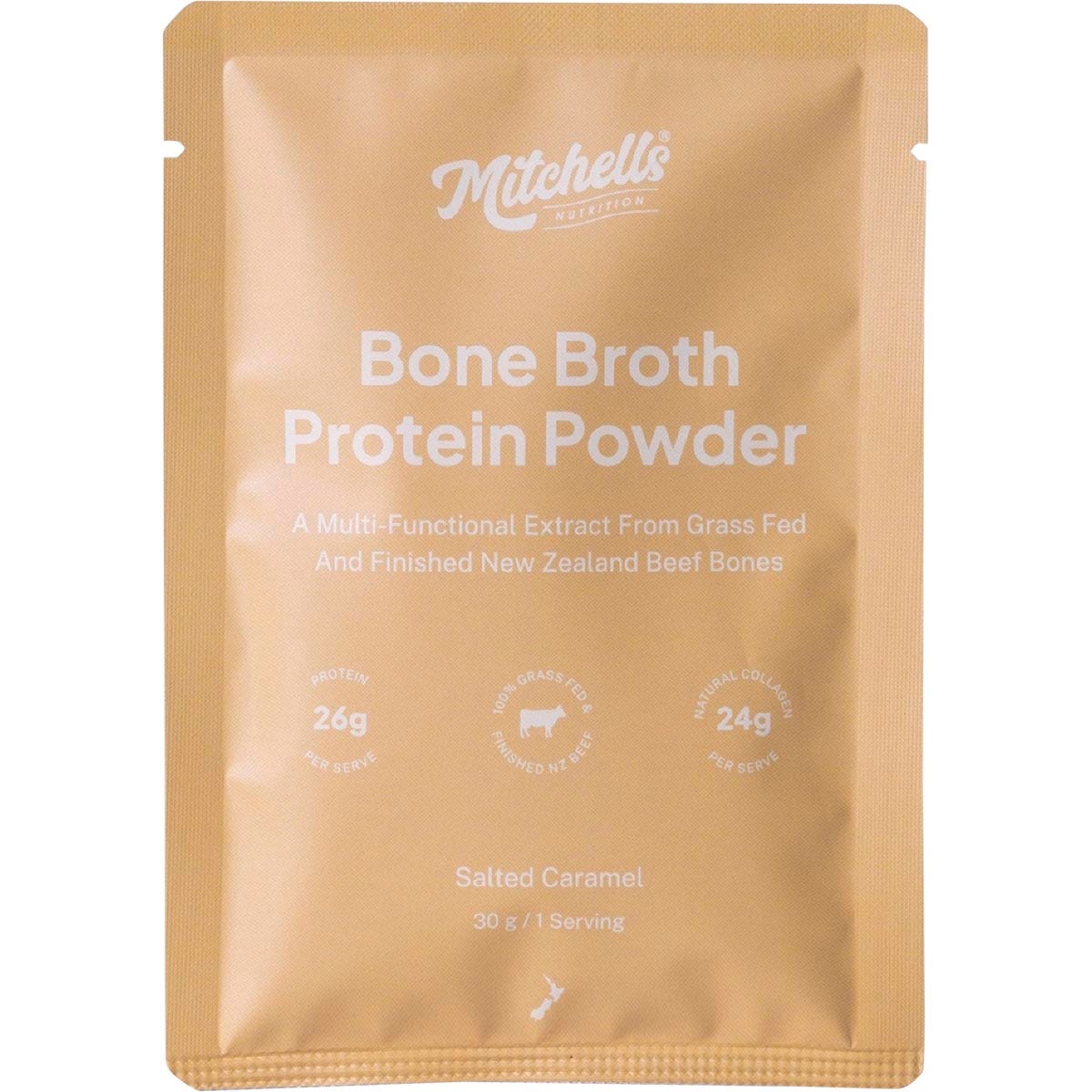 Mitchells Nutrition Bone Broth Protein Powder Salted Caramel 10x30g - Mitchells Nutrition