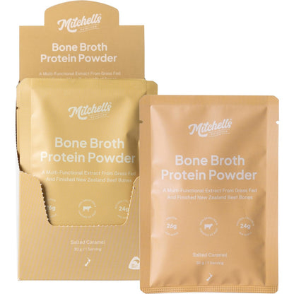 Mitchells Nutrition Bone Broth Protein Powder Salted Caramel 10x30g - Mitchells Nutrition
