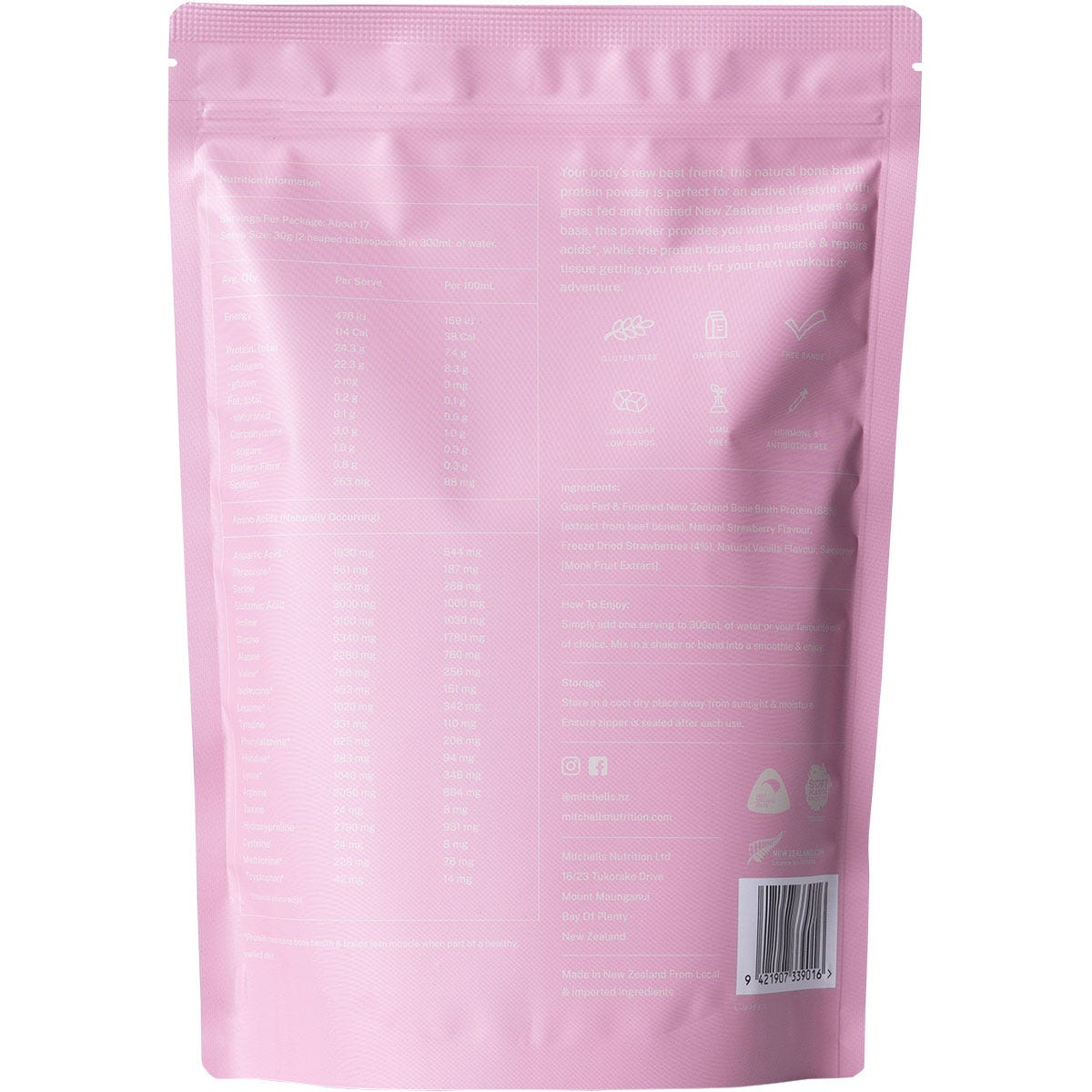 Mitchells Nutrition Bone Broth Protein Powder Real Strawberry 500g - Mitchells Nutrition