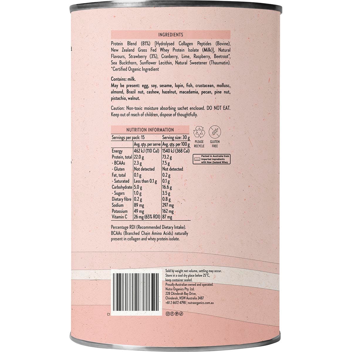 Nutra Organics Protein Water Berry Bliss 450g - Nutra Organics