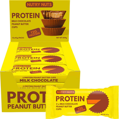 Nutry Nuts Protein Peanut Butter Cups Milk Chocolate 12x42g - Nutry Nuts